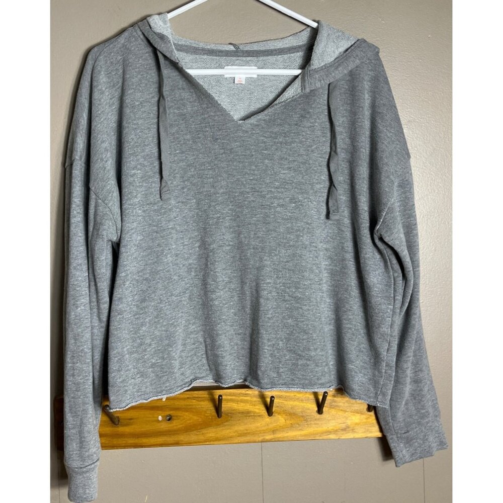 Colsie Hoodie Gray Crop Oversized Lounge Casual Basic Pullover Unisex Womens M - Picture 3 of 9